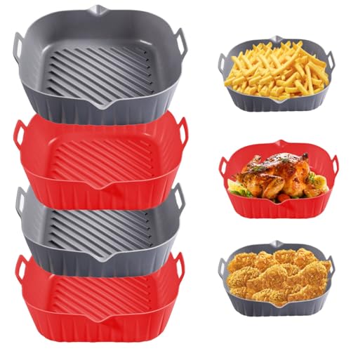 Golden Associate Silicone Liners Square for Air Fryer 4 Pcs Nonstick Foodgrade Reusable Basket Silicone Pot Baking Tray Airfryer Accessories Top Size 8 inches Bottom Size 7 inches
