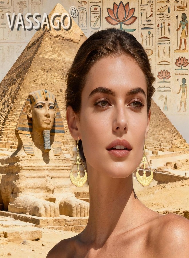 فاساغو أقراط عنخ الصليبية للإلهة المصرية إيزيس، أقراط متدلية على شكل إلهة مجنحة، مصنوعة من الفولاذ المقاوم للصدأ، تميمة حماية من مصر القديمة واليونان، مجوهرات أسطورية، هدايا للنساء (ذهبي 2) - Image 2
