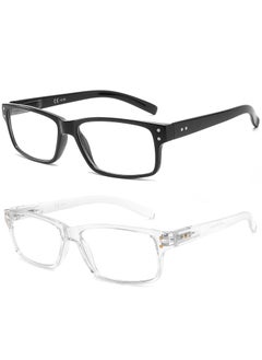 LANLANG 2-Pack Reading Glasses for Men women, Blue Light Blocking Glasses Spring Hinge, including 0.0-4.0 diopters, L-L007, Black Transparent