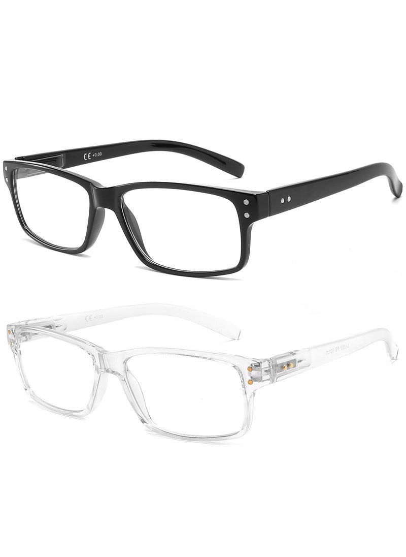 LANLANG - LANLANG 2-Pack Reading Glasses for Men women, Blue Light Blocking Glasses Spring Hinge, including 0.0-4.0 diopters, L-L007, Black Transparent - Image 1