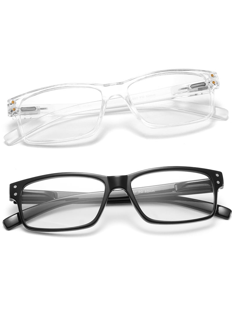 LANLANG - LANLANG 2-Pack Reading Glasses for Men women, Blue Light Blocking Glasses Spring Hinge, including 0.0-4.0 diopters, L-L007, Black Transparent - Image 1