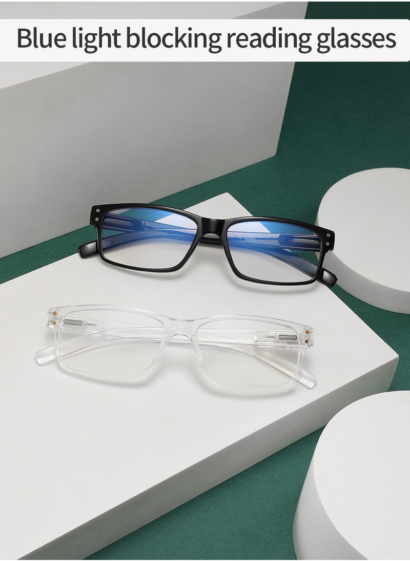 LANLANG - LANLANG 2-Pack Reading Glasses for Men women, Blue Light Blocking Glasses Spring Hinge, including 0.0-4.0 diopters, L-L007, Black Transparent - Image 1