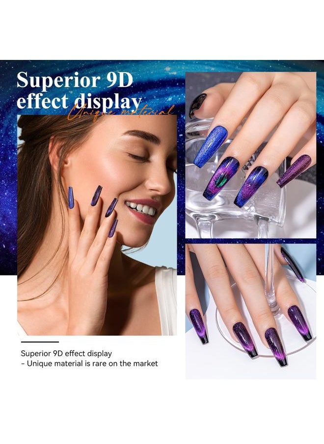 MIZHSE 9D Cat Eye Gel Nail Polish, Magnetic Cat Eye Gel Polish Set, 10ml*6 with 2 Magnets, Classic Colors Chameleon Magic Galaxy Effect Soak off Nail Art, Sparkle Stunning Gel Polish Gift for Women  - Image 4