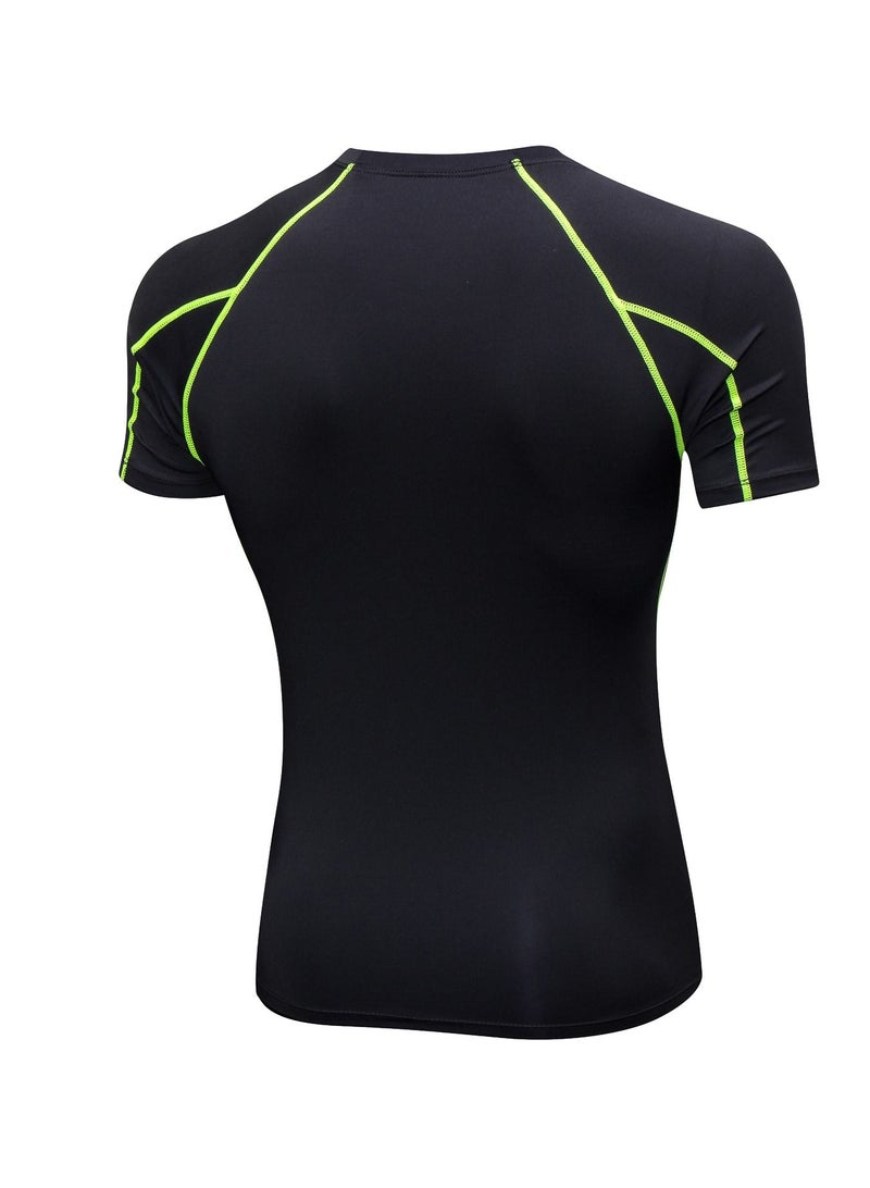 Loquat Men Quick Dry Breathable Elastic T-Shirt Black/Green - Image 2