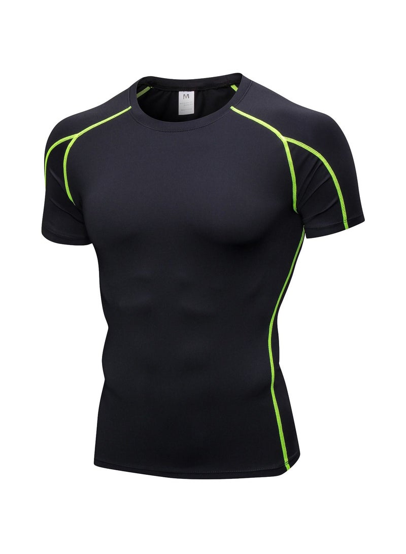 Loquat Men Quick Dry Breathable Elastic T-Shirt Black/Green - Image 1