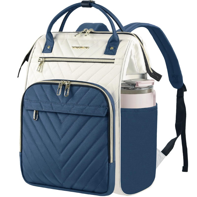 VANKEAN 17 Inch Laptop Backpack for Women Men Fashion Computer Work Bag, Large Capacity Waterproof Backpack with USB Port & RFID Pockets, College Daypack Business Travel, Beige-Haze blue - Image 1