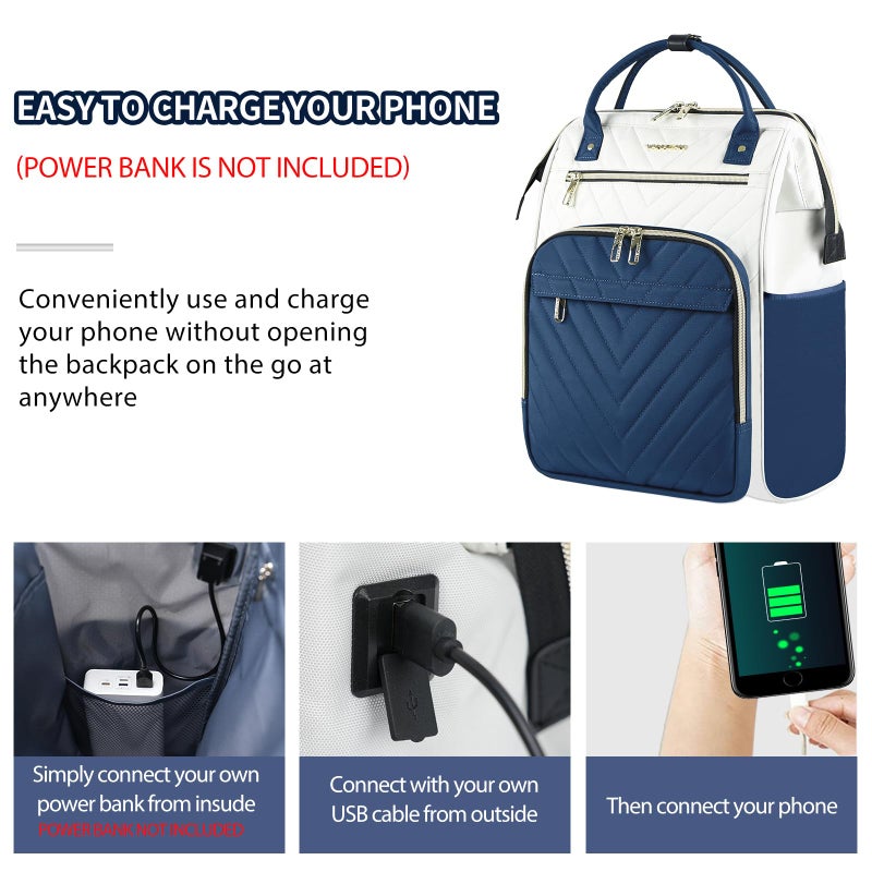 VANKEAN 17 Inch Laptop Backpack for Women Men Fashion Computer Work Bag, Large Capacity Waterproof Backpack with USB Port & RFID Pockets, College Daypack Business Travel, Beige-Haze blue - Image 3