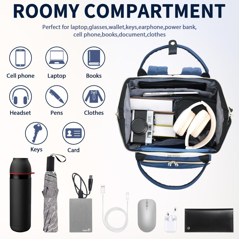 VANKEAN 17 Inch Laptop Backpack for Women Men Fashion Computer Work Bag, Large Capacity Waterproof Backpack with USB Port & RFID Pockets, College Daypack Business Travel, Beige-Haze blue - Image 5