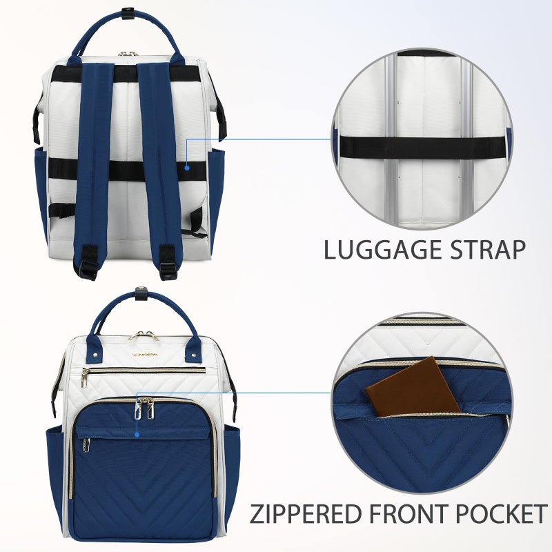 VANKEAN 17 Inch Laptop Backpack for Women Men Fashion Computer Work Bag, Large Capacity Waterproof Backpack with USB Port & RFID Pockets, College Daypack Business Travel, Beige-Haze blue - Image 4