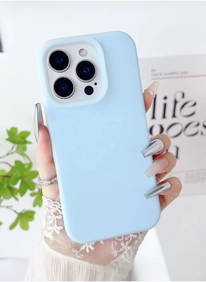 ماركة غير محددة جراب سيليكون مبطن من الداخل لهاتف iPhone 16 Pro، جراب أيفون مصنوع من السيليكون المطاطي الناعم ومبطن من الداخل لحماية هاتف من الخدوش لهاتف أيفون 16 برو - أزرق فاتح  - Image 3