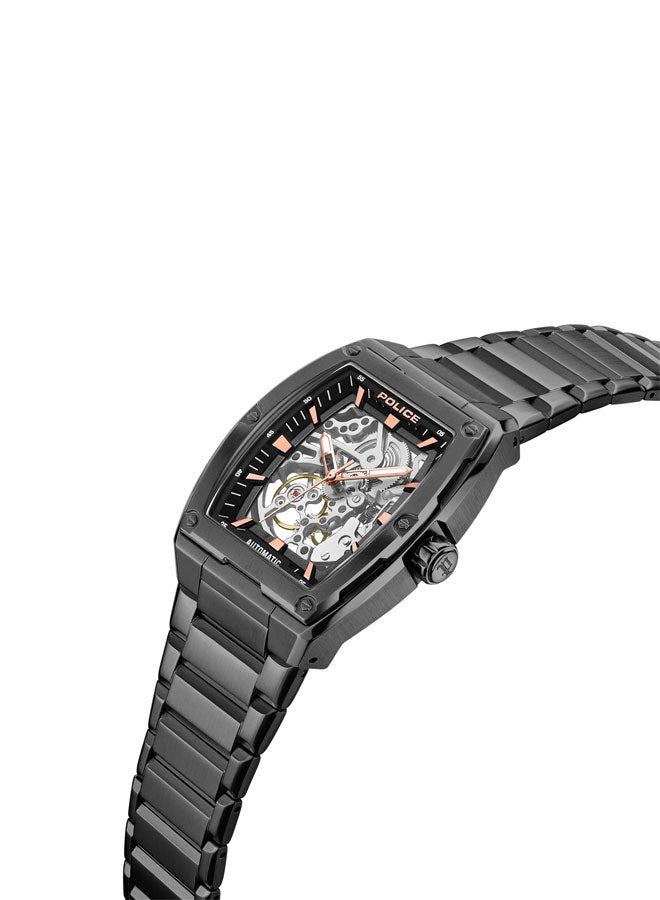 POLICE Men Skeletor Automatic Men's 42mm Watch with Matte Black Dial, Rose Gold Indexes, IP Black 316L Stainless Steel Bracelet - Image 2
