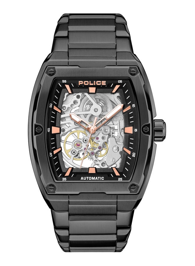 POLICE Men Skeletor Automatic Men's 42mm Watch with Matte Black Dial, Rose Gold Indexes, IP Black 316L Stainless Steel Bracelet - Image 1