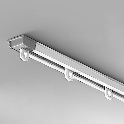 SEMITO Ceiling Curtain Track (32.8In-60In) Measurement-Free Guide Rail, Retractable Set With Silent Rollers and Hooks for Living, Aluminum Alloy Box Rod, White - Image 1