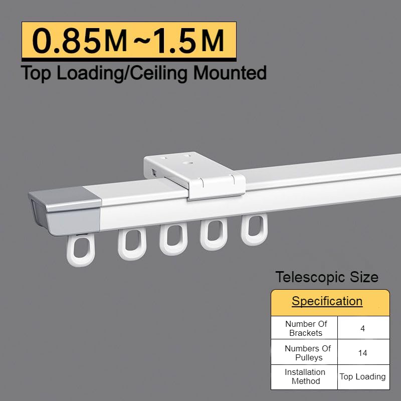 SEMITO Ceiling Curtain Track (32.8In-60In) Measurement-Free Guide Rail, Retractable Set With Silent Rollers and Hooks for Living, Aluminum Alloy Box Rod, White - Image 3