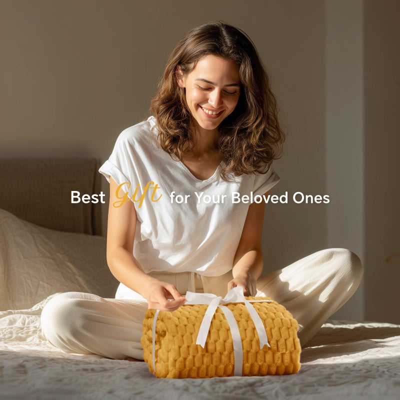 BEDELITE Fleece Blanket Twin Size for Bed Couch  3D Jacquard Decorative Mustard Yellow Throw  Soft and Cozy Warm Plush Fuzzy Blanket All Seasons Suitable  60x80Inches - Image 5