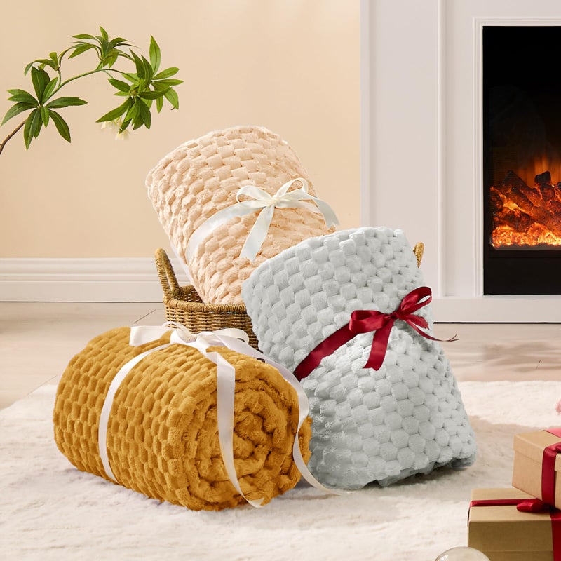 BEDELITE Fleece Blanket Twin Size for Bed Couch  3D Jacquard Decorative Mustard Yellow Throw  Soft and Cozy Warm Plush Fuzzy Blanket All Seasons Suitable  60x80Inches - Image 4