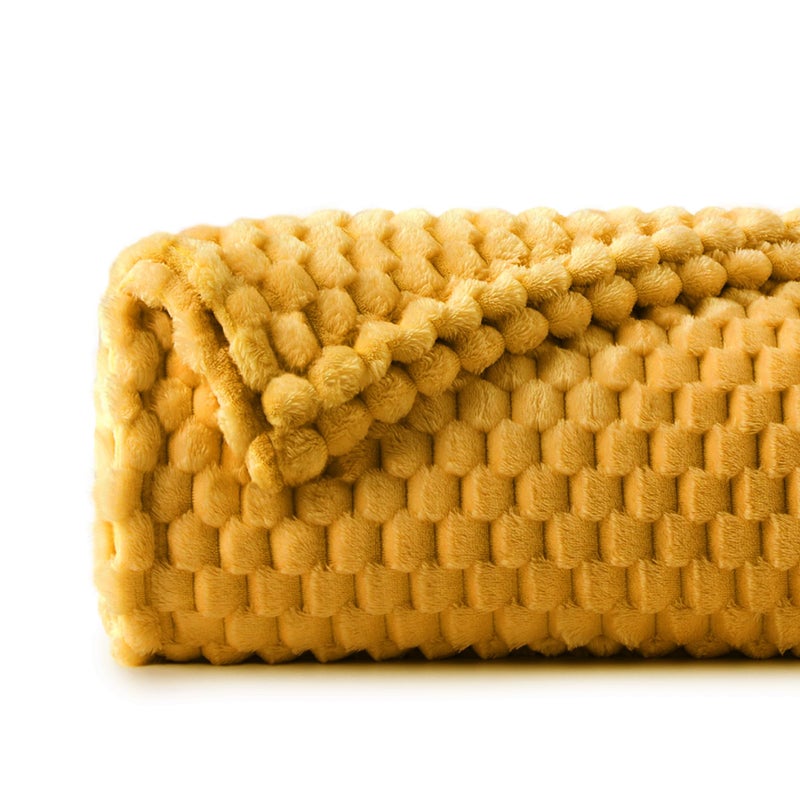 BEDELITE Fleece Blanket Twin Size for Bed Couch  3D Jacquard Decorative Mustard Yellow Throw  Soft and Cozy Warm Plush Fuzzy Blanket All Seasons Suitable  60x80Inches - Image 1