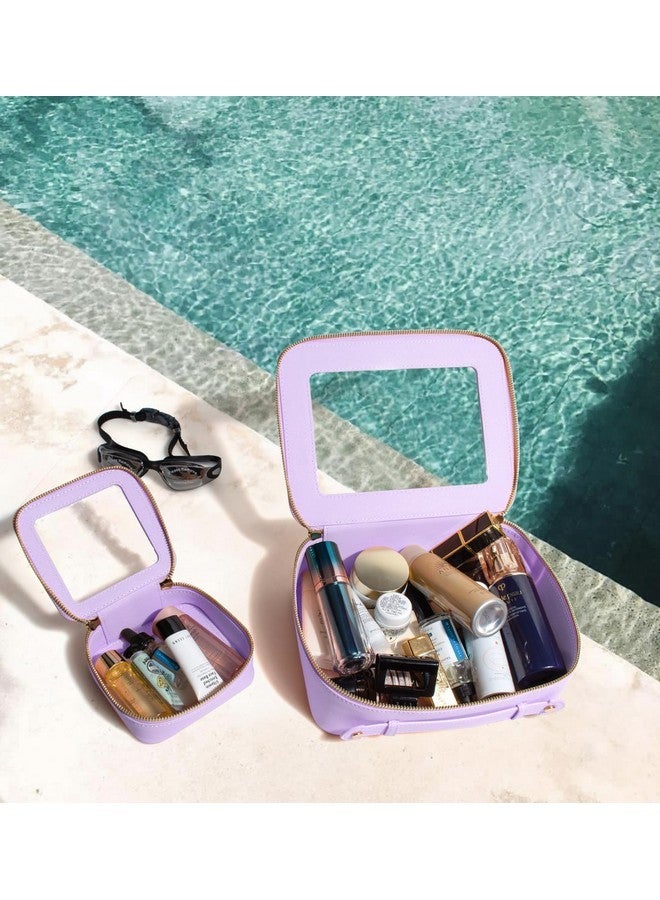ليتغو مجموعة حقائب مكياج شفافة، حقيبة أدوات تواليت معتمدة من إدارة أمن النقل مزودة بسحّاب، حقيبة مكياج شفافة صغيرة مناسبة لحملها على متن السيارة وإكسسوارات السفر الأساسية للنساء (صغيرة + كبيرة، لافندر) - Image 3