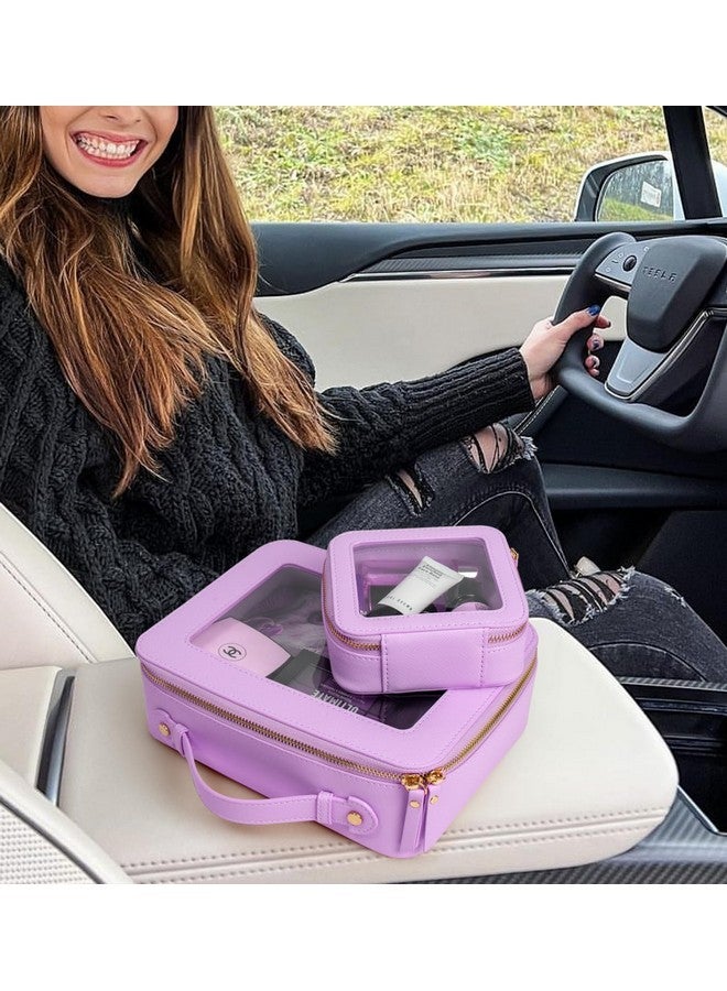 ليتغو مجموعة حقائب مكياج شفافة، حقيبة أدوات تواليت معتمدة من إدارة أمن النقل مزودة بسحّاب، حقيبة مكياج شفافة صغيرة مناسبة لحملها على متن السيارة وإكسسوارات السفر الأساسية للنساء (صغيرة + كبيرة، لافندر) - Image 5