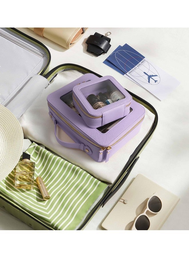 ليتغو مجموعة حقائب مكياج شفافة، حقيبة أدوات تواليت معتمدة من إدارة أمن النقل مزودة بسحّاب، حقيبة مكياج شفافة صغيرة مناسبة لحملها على متن السيارة وإكسسوارات السفر الأساسية للنساء (صغيرة + كبيرة، لافندر) - Image 4