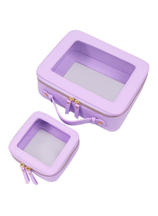 ليتغو مجموعة حقائب مكياج شفافة، حقيبة أدوات تواليت معتمدة من إدارة أمن النقل مزودة بسحّاب، حقيبة مكياج شفافة صغيرة مناسبة لحملها على متن السيارة وإكسسوارات السفر الأساسية للنساء (صغيرة + كبيرة، لافندر) - Image 1