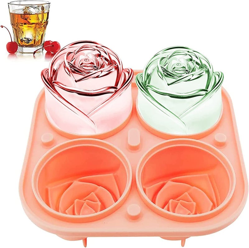 Niralasa Niralasa 3D Rose Ice Molds Large Ice Cube Trays Make 4 Giant Cute Flower Shape Ice Silicone Rubber Fun Big Ice Ball Maker for Cocktails Juice Whiskey Bourbon Freezer Dishwasher Safe Multicolor - Image 1