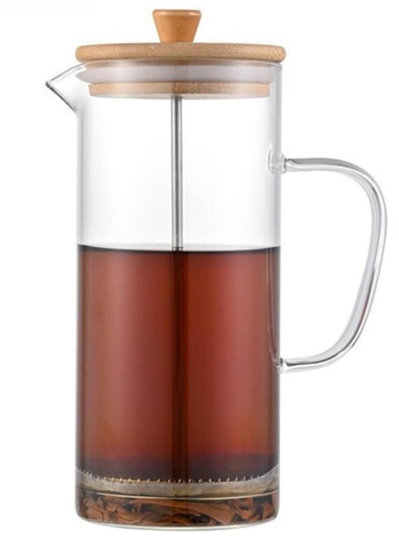 Borosilicate Glass French Press Tea & Coffee Maker with Bamboo Lid 1000ml – Heat Resistant Glass for Tea & Coffee – Eco-Friendly Manual Brewer