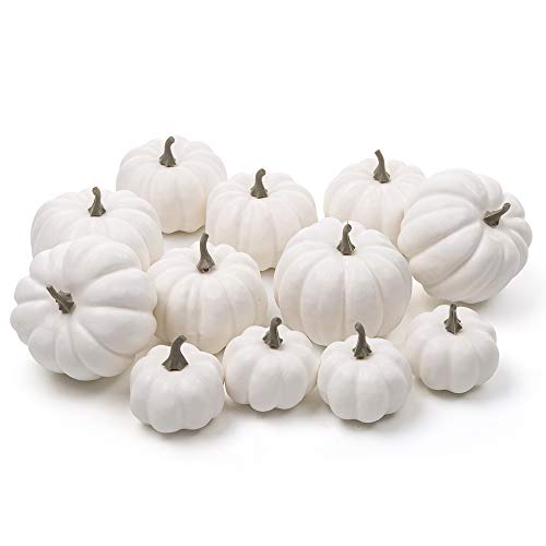 Ogrmar 12 Pack Artificial Assorted Pumpkins, Mini Fake Pumpkins Artificial Vegetables for Halloween,Harvest Thanksgiving Party Decor (White) - Image 1