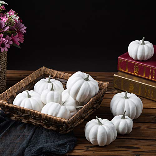Ogrmar 12 Pack Artificial Assorted Pumpkins, Mini Fake Pumpkins Artificial Vegetables for Halloween,Harvest Thanksgiving Party Decor (White) - Image 2