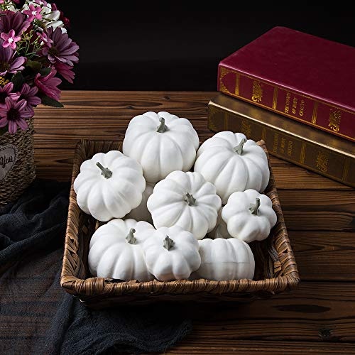Ogrmar 12 Pack Artificial Assorted Pumpkins, Mini Fake Pumpkins Artificial Vegetables for Halloween,Harvest Thanksgiving Party Decor (White) - Image 5