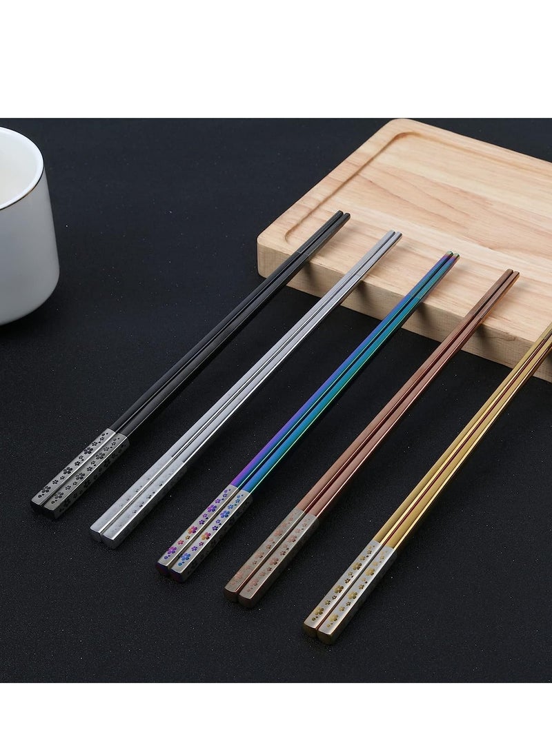 Stainless Steel Chopsticks, Colorful Reusable Chopsticks, Dishwasher Safe Metal Chopsticks Square Lightweight Chop Sticks, Gift Set 5 Pairs - Image 3