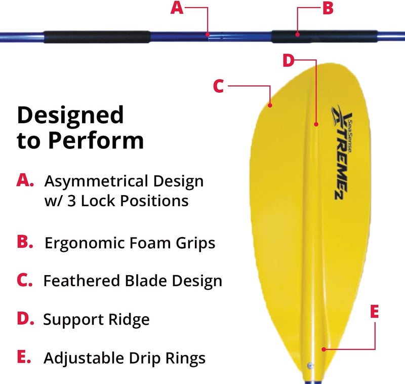 SeaSense Xtreme 2 Kayak Paddle, 96” - Fiberglass Reinforced Nylon Blades, 2-Piece Construction - Great for Sport, Sea, Whitewater, Recreational & Fishing Kayaking - Image 4