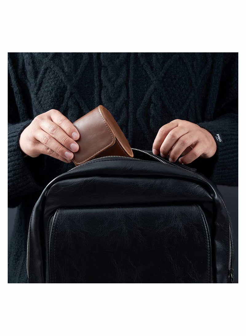 KASTWAVE Watch Case, Brown Real Leather Watch Roll Single Watch Travel Case, Leather Watch Box Roll, Great for Travel with Large Watches Watch Storage Organizer, Jewelry Gift Box, 1 Pcs, Brown - Image 3