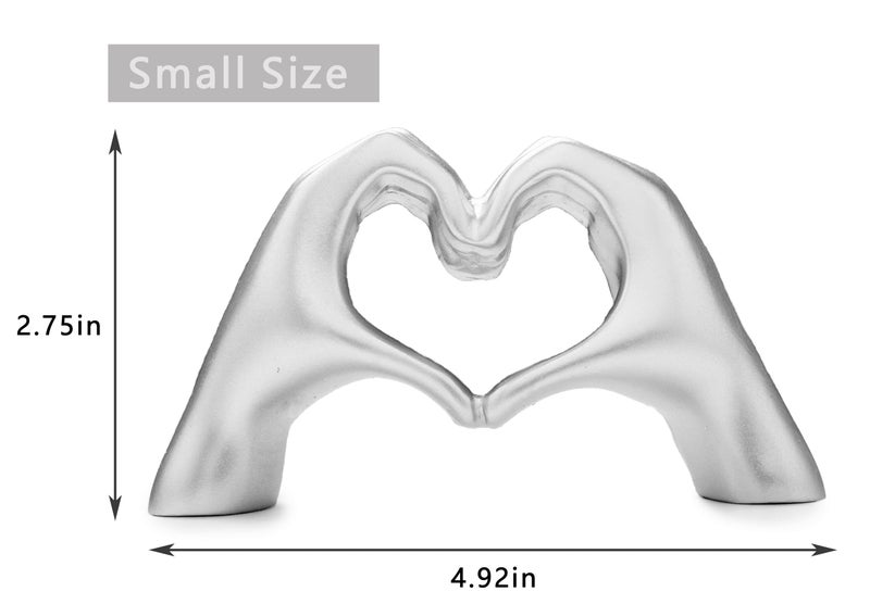 Lynagert Small Heart Hands Sculpture Decor for Living Room Bedroom Bookshelf Coffe Table and Office Display, Love Finger Statue Modern Aesthetic Home Decor, Unique Gift for Wedding Christmas Birthday (Silver) - Image 4