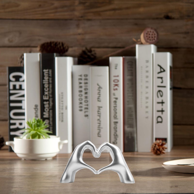 Lynagert Small Heart Hands Sculpture Decor for Living Room Bedroom Bookshelf Coffe Table and Office Display, Love Finger Statue Modern Aesthetic Home Decor, Unique Gift for Wedding Christmas Birthday (Silver) - Image 3