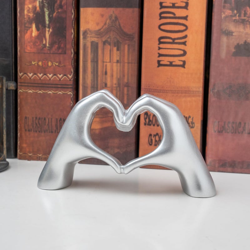 Lynagert Small Heart Hands Sculpture Decor for Living Room Bedroom Bookshelf Coffe Table and Office Display, Love Finger Statue Modern Aesthetic Home Decor, Unique Gift for Wedding Christmas Birthday (Silver) - Image 5