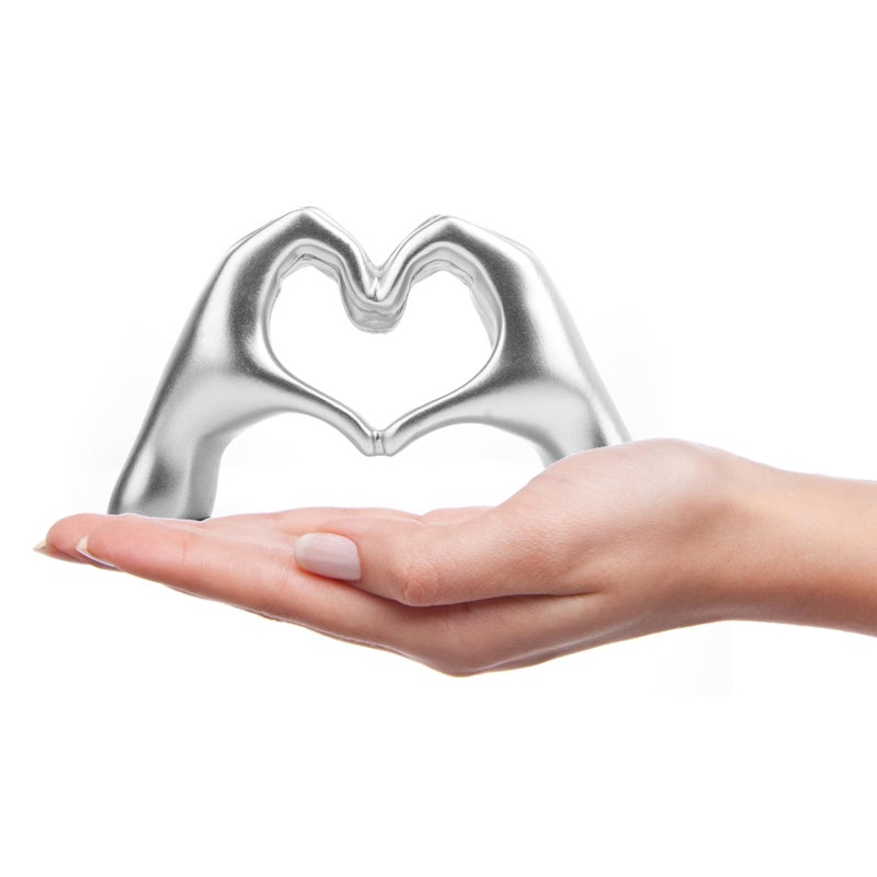 Lynagert Small Heart Hands Sculpture Decor for Living Room Bedroom Bookshelf Coffe Table and Office Display, Love Finger Statue Modern Aesthetic Home Decor, Unique Gift for Wedding Christmas Birthday (Silver) - Image 1