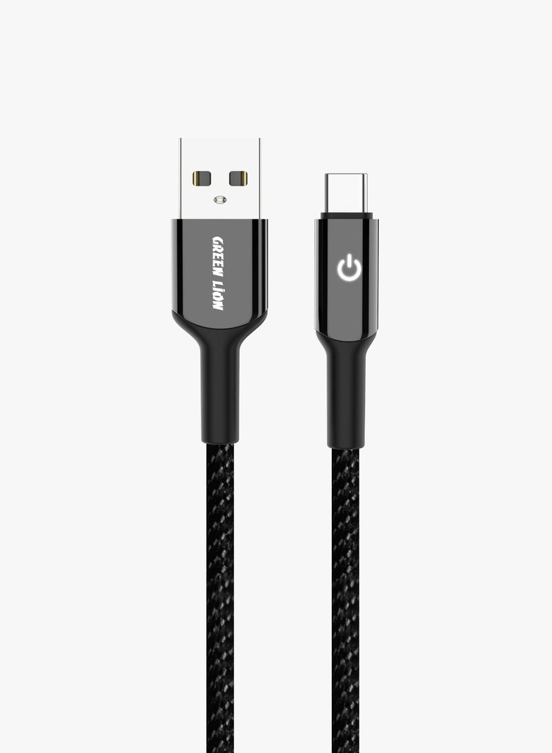 GREEN LION USB-A to USB-C Braided Cable 18W/ High Transfer Speed / Wide Compatible / Auto Disconnect / Charge & Sync / LED Indicator / Secure & Safe / 1 Meter Cable / 10000 Bends - Black - Image 1