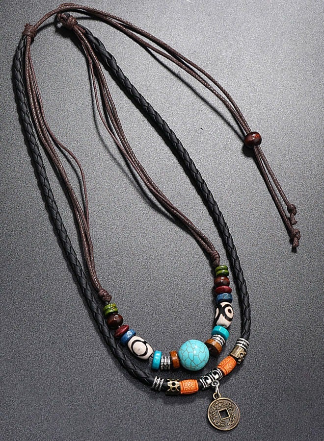 HAWAWA Western Layered Boho Wood Beads Choker Necklace Adjustable Vintage Leather Necklace Coin Pendant Necklace Summer Beach Jewelry for Women Men - Image 4