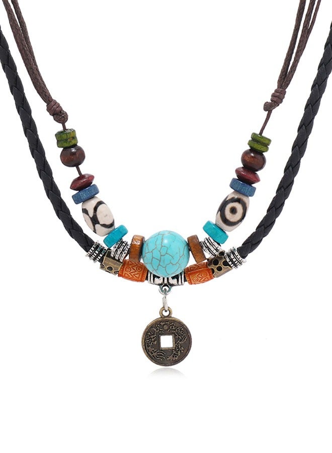 HAWAWA Western Layered Boho Wood Beads Choker Necklace Adjustable Vintage Leather Necklace Coin Pendant Necklace Summer Beach Jewelry for Women Men - Image 1