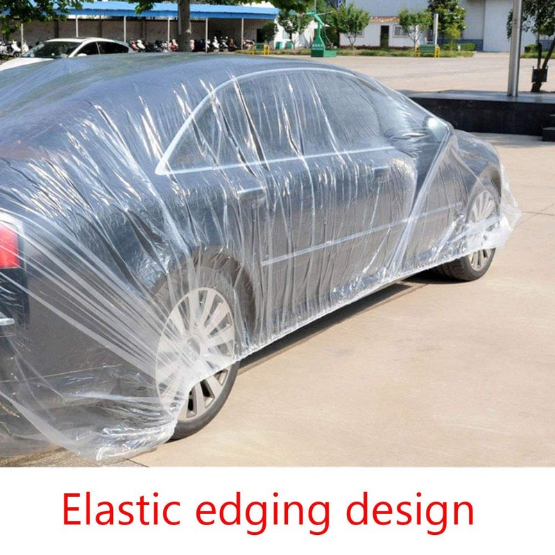 ESUPPORT Elastic Band Clear Plastic Disposable Universal Car Covers Rain Dust Garage Cover Waterproof Temporary 12ft X 22ft - Image 3