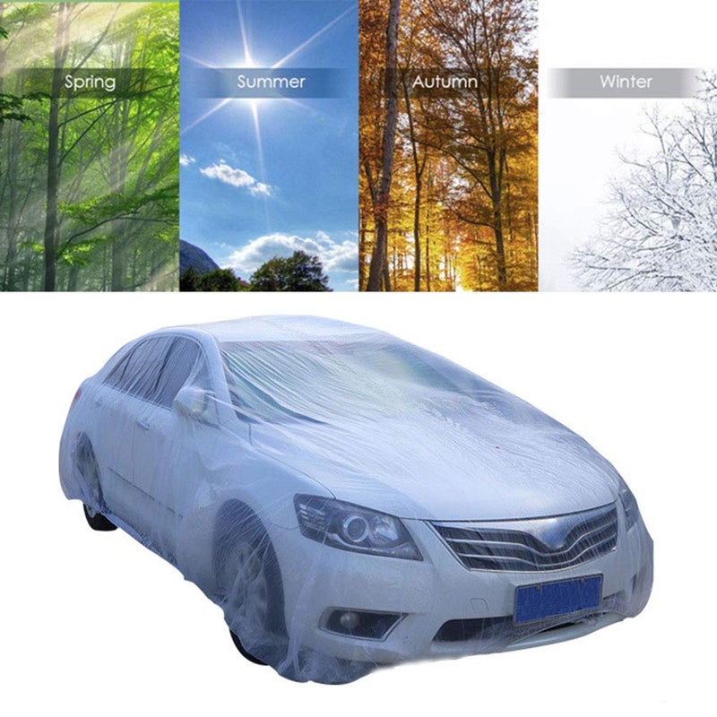 ESUPPORT Elastic Band Clear Plastic Disposable Universal Car Covers Rain Dust Garage Cover Waterproof Temporary 12ft X 22ft - Image 2