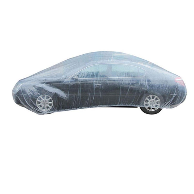 ESUPPORT Elastic Band Clear Plastic Disposable Universal Car Covers Rain Dust Garage Cover Waterproof Temporary 12ft X 22ft - Image 1