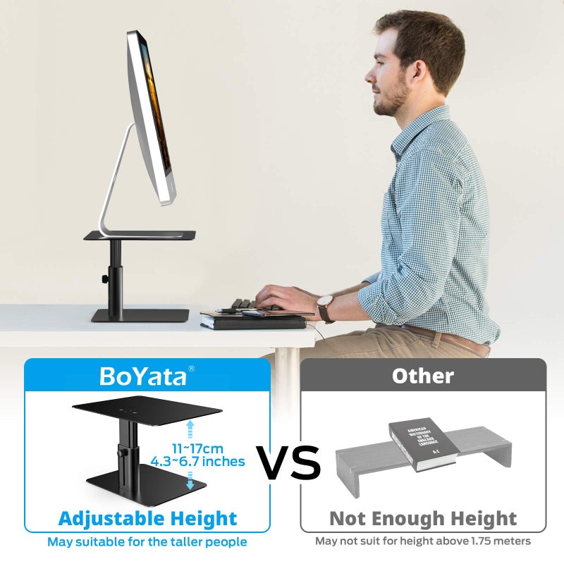 BoYata Monitor Riser Stand, Adjustable Height Adjustable Metal Desktop Stand Storage Organizer Compatible with TV, PC, Printer, Laptop, Computer, iMac and All Monitor Display - Image 2
