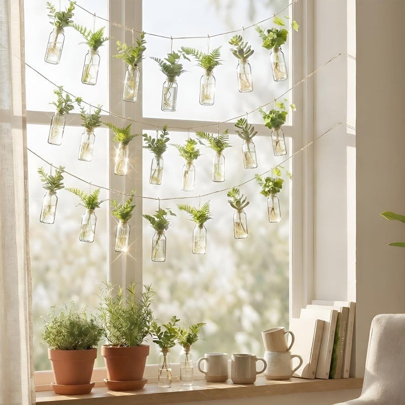 Ferrochef 40 Pcs Hanging Plant Propagation Jars Mini Glass Hanging Planters Glass Hydroponic Plant Cutting Bottles with Rope Window Wall Planter for Indoor Plants Home Decor - Image 4