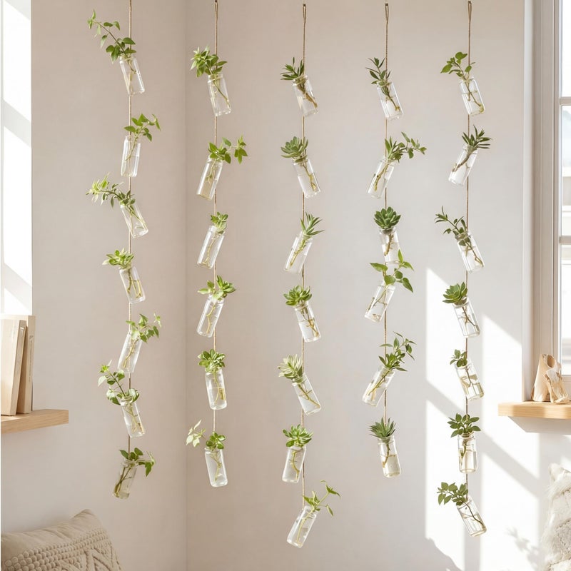 Ferrochef 40 Pcs Hanging Plant Propagation Jars Mini Glass Hanging Planters Glass Hydroponic Plant Cutting Bottles with Rope Window Wall Planter for Indoor Plants Home Decor - Image 1