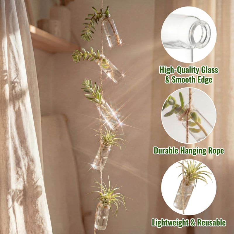 Ferrochef 40 Pcs Hanging Plant Propagation Jars Mini Glass Hanging Planters Glass Hydroponic Plant Cutting Bottles with Rope Window Wall Planter for Indoor Plants Home Decor - Image 3
