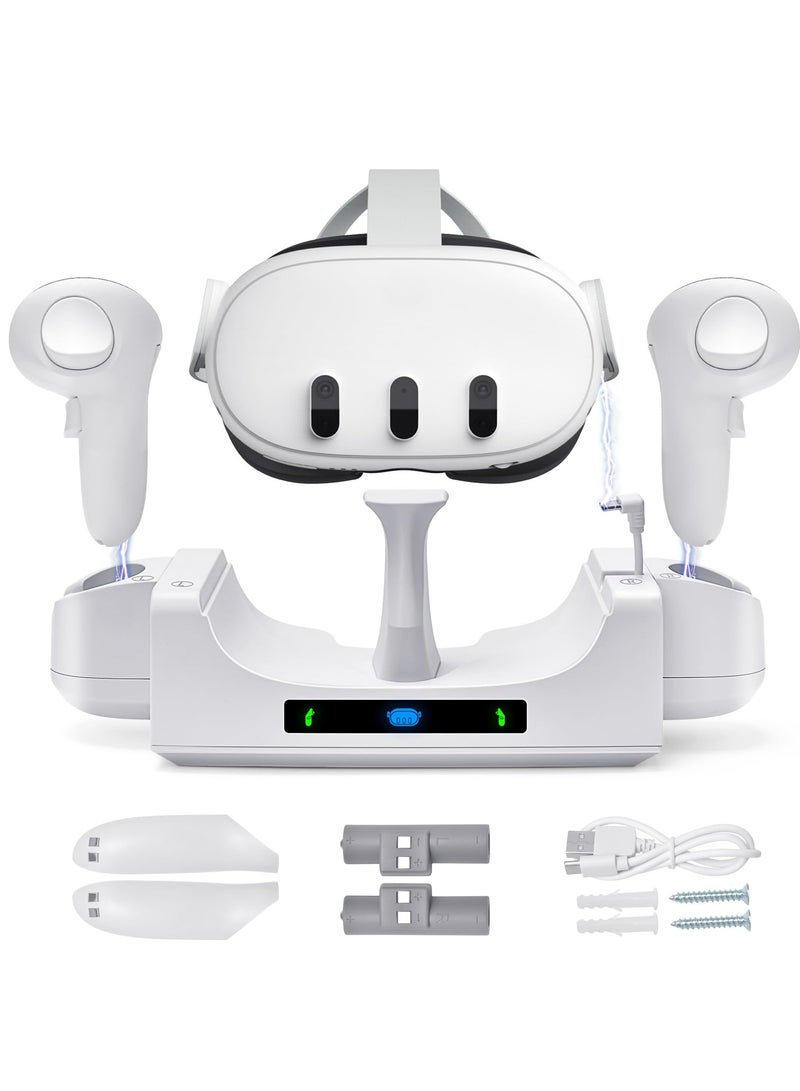 Charging Dock for Oculus/Meta Quest 3, Compact Charging Station for VR Headset Controllers with 2 Rechargeable Batteries, LED Display, Desk and Wall Mount Charger Display Stand - Image 1