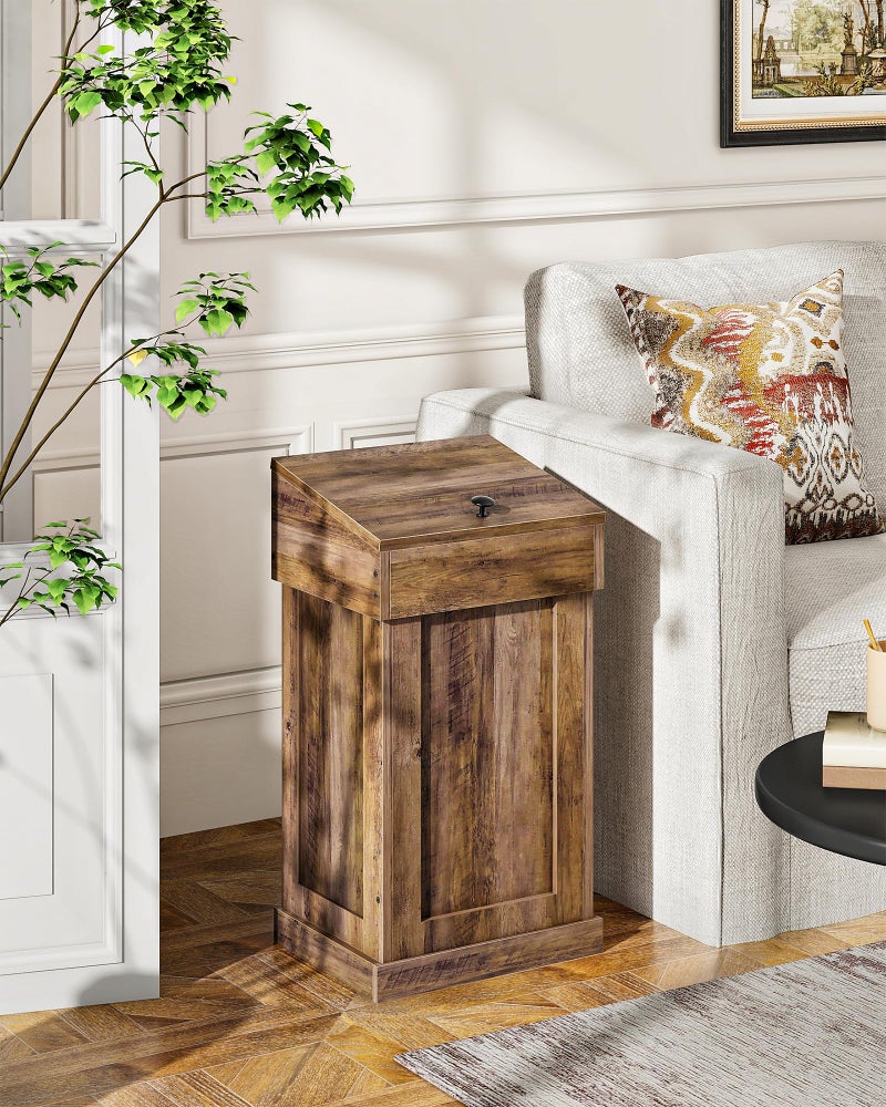 CHOEZON Trash Can Cabinet, Wooden Trash Bin with Lid, 17 Gallon Garbage Bin for Kitchen, Living Room, Bedroom, Laundry Room, Walnut MWB01HT - Image 2