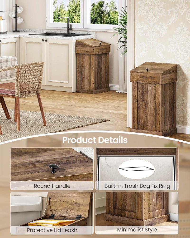 CHOEZON Trash Can Cabinet, Wooden Trash Bin with Lid, 17 Gallon Garbage Bin for Kitchen, Living Room, Bedroom, Laundry Room, Walnut MWB01HT - Image 4